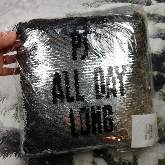 PJs All Day Long Flip Silver Sequin Throw Pillow - Picture 2 of 6